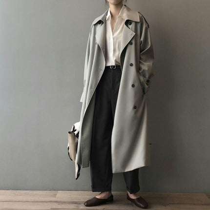 Women's Double Breasted Long Trench Coat Windproof Notched lapels Slim Overcoat