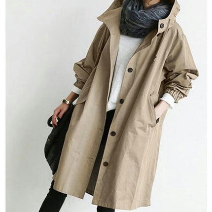 Women's Waterproof Mid-length Rain Jacket Lightweight Raincoat Hooded Trench Coat