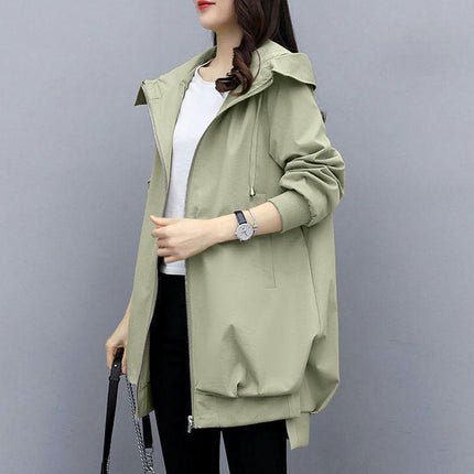 Spring and Autumn Loose Casual Hooded Trench Coat Women's Mid-Length Temperament Coat