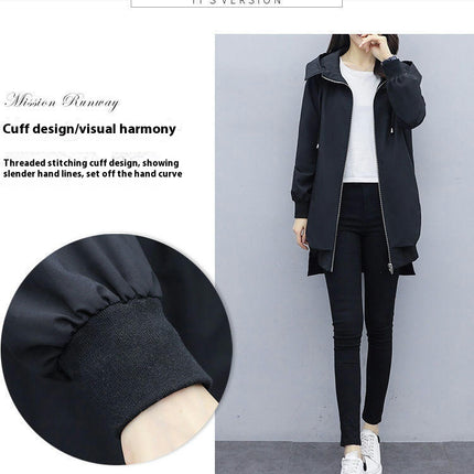 Spring and Autumn Loose Casual Hooded Trench Coat Women's Mid-Length Temperament Coat