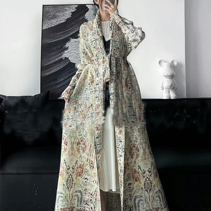 Women's Printed Robe Jacket Chinese Style Patchwork Cardigan Outwear