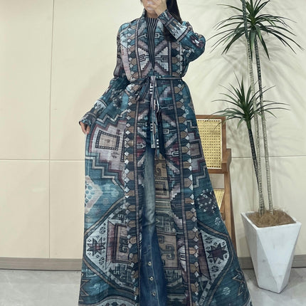 Women's Printed Robe Jacket Chinese Style Patchwork Cardigan Outwear