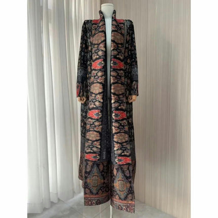 Women's Printed Robe Jacket Chinese Style Patchwork Cardigan Outwear