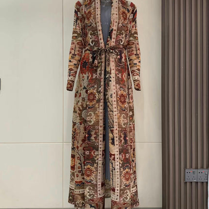 Women's Printed Robe Jacket Chinese Style Patchwork Cardigan Outwear