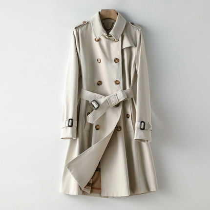 Women's Trench Coat Long Double Breasted Peacoat for Outerwear Trench Knee Length With Belt