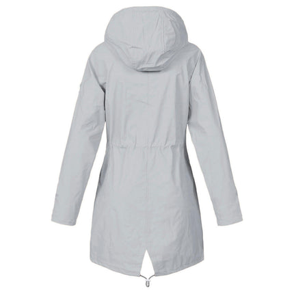 Women's Zippered Striped Lined Windbreaker Lightweight Outdoor Long Hooded Raincoat