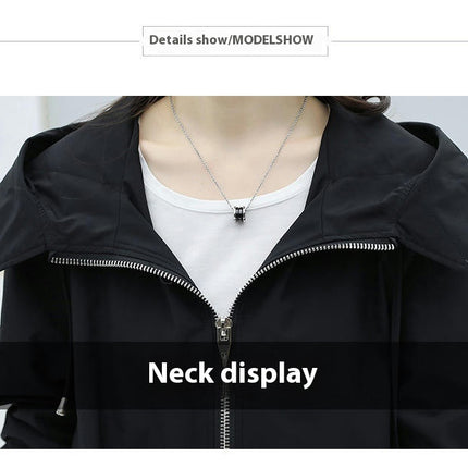 Women's Korean Casual Temperament Jacket-Hooded Mid-length Windbreaker Coat