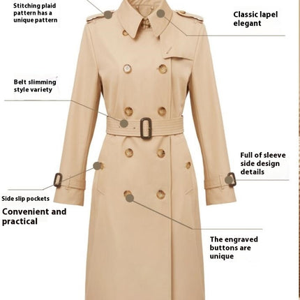 Women's Double Breasted Trenchcoat Long British Style Spring and Autumn Coat