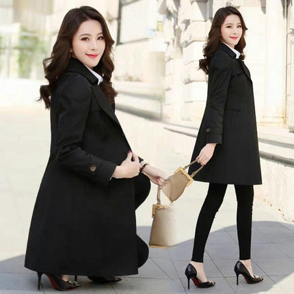 Women's Single Breasted Trench Coat Classic Lapel Slim Fit Mid-Length Coat