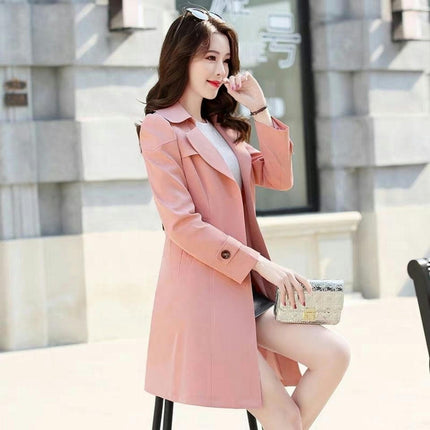 Women's Single Breasted Trench Coat Classic Lapel Slim Fit Mid-Length Coat