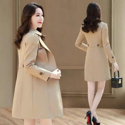 Women's Single Breasted Trench Coat Classic Lapel Slim Fit Mid-Length Coat