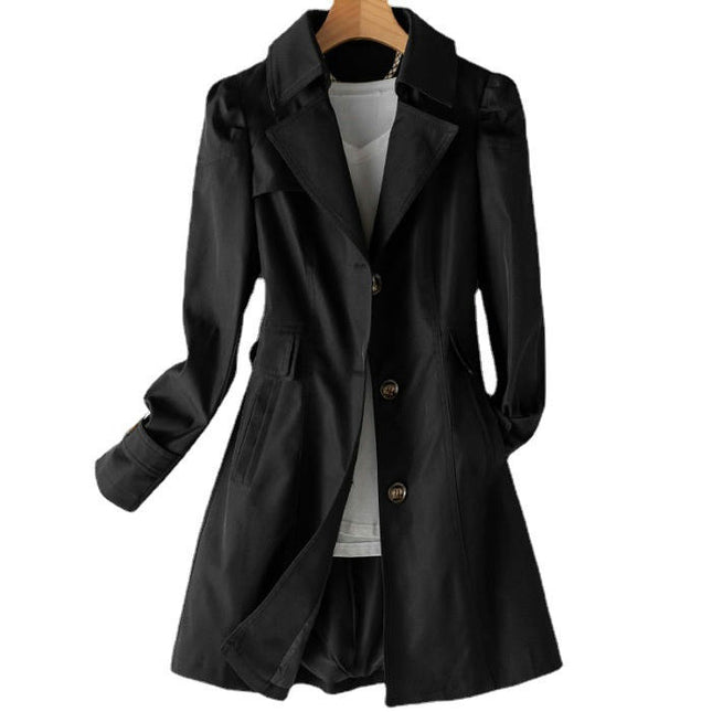 Women's Single Breasted Trench Coat Classic Lapel Slim Fit Mid-Length Coat