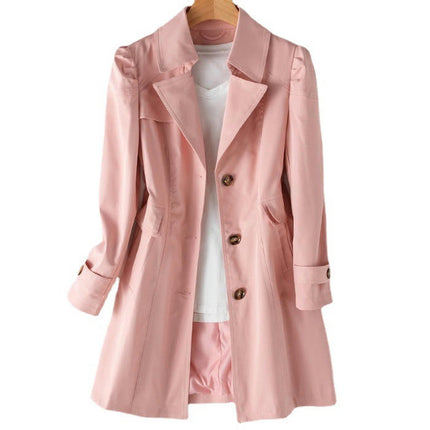 Women's Single Breasted Trench Coat Classic Lapel Slim Fit Mid-Length Coat