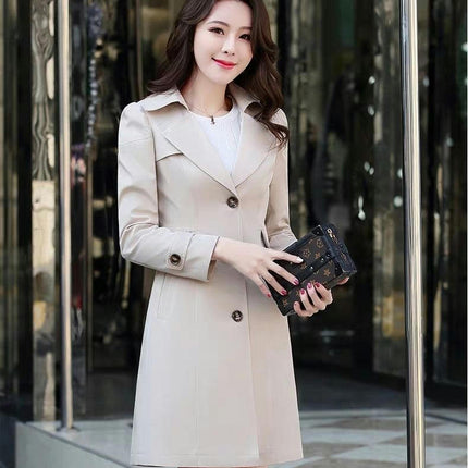 Women's Single Breasted Trench Coat Classic Lapel Slim Fit Mid-Length Coat