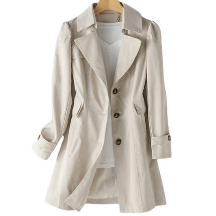 Women's Single Breasted Trench Coat Classic Lapel Slim Fit Mid-Length Coat