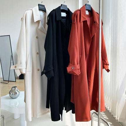 Women Trench Coats, Causal Windproof Resistant Double Breasted Long Jacket Belted