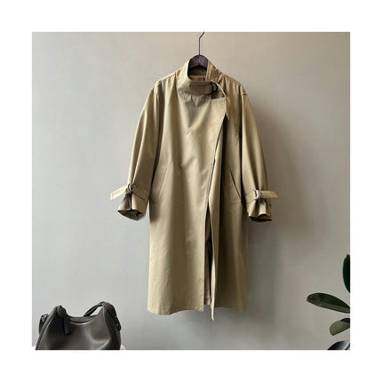 Women's Casual Windproof Long Windbreaker Button Lapel Pocket Coat