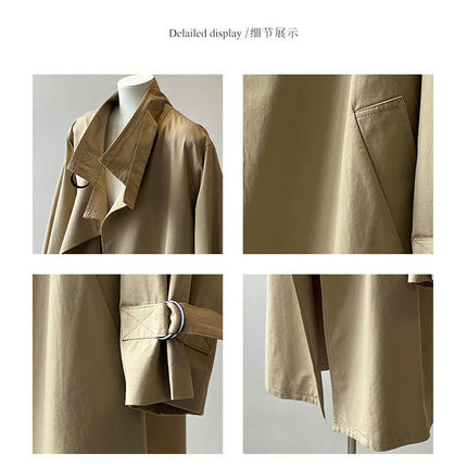 Women's Casual Windproof Long Windbreaker Button Lapel Pocket Coat