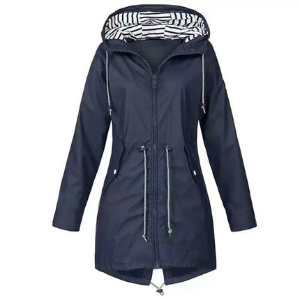 Women's Lightweight Waterproof Hooded Softshell Rain Jacket, Warm Windbreaker Long Coat