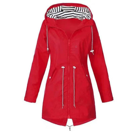 Women's Lightweight Waterproof Hooded Softshell Rain Jacket, Warm Windbreaker Long Coat