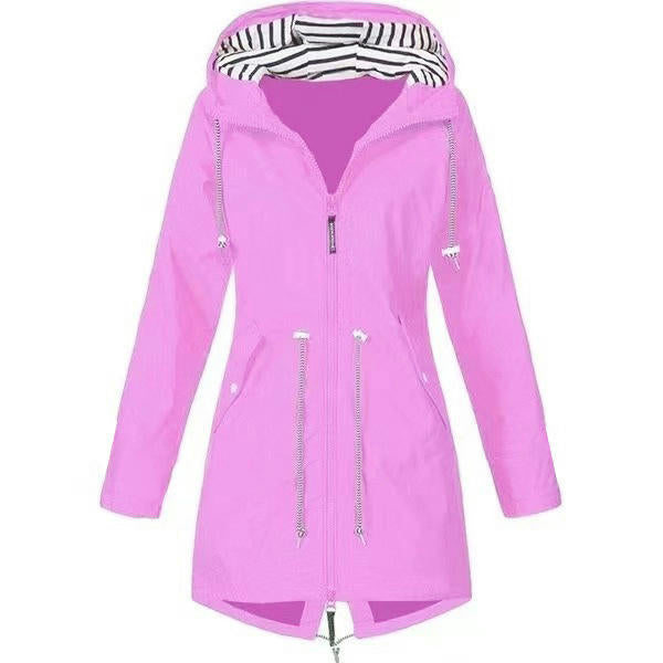 Women's Lightweight Waterproof Hooded Softshell Rain Jacket, Warm Windbreaker Long Coat