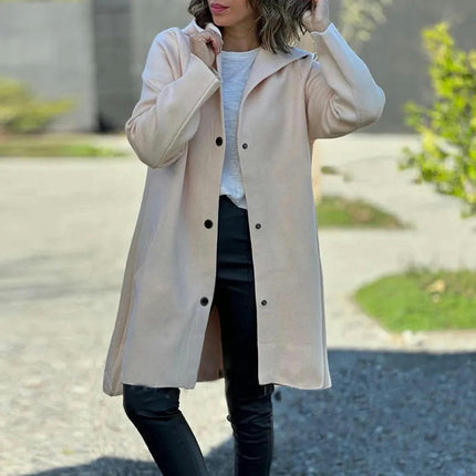 Womens Wool Blend Pea Coat Single Breasted Trench Jackets with Hood