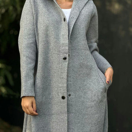 Womens Wool Blend Pea Coat Single Breasted Trench Jackets with Hood