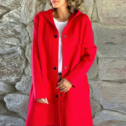 Womens Wool Blend Pea Coat Single Breasted Trench Jackets with Hood