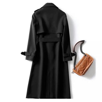 Women's-Double-Breasted-Long-Trench-Coat-Lapel-Slim-Coat-with-Belt-Model B