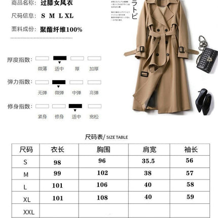 Women's-Double-Breasted-Long-Trench-Coat-Lapel-Slim-Coat-with-Belt-Model B