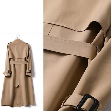 Women's-Double-Breasted-Long-Trench-Coat-Lapel-Slim-Coat-with-Belt-Model B