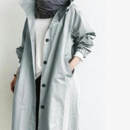 Womens Trench Coats Hooded Long Spring Autumn Windproof Casual Windbreaker Jackets