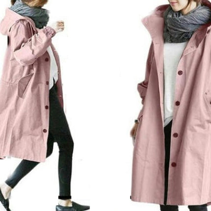 Womens Trench Coats Hooded Long Spring Autumn Windproof Casual Windbreaker Jackets