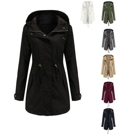 Women Waterproof Long Hooded Trench Coats Lined Windbreaker Travel Jacket