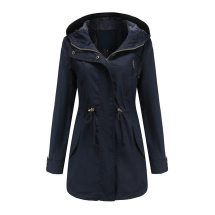 Women Waterproof Long Hooded Trench Coats Lined Windbreaker Travel Jacket