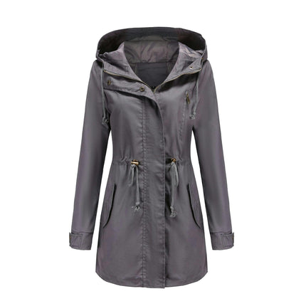 Women Waterproof Long Hooded Trench Coats Lined Windbreaker Travel Jacket