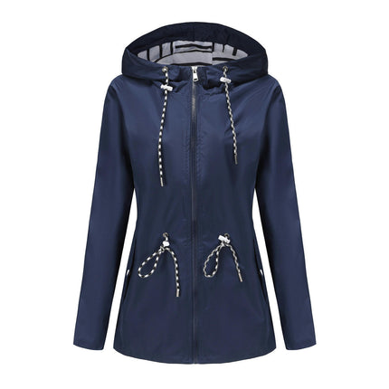 Women's Long Raincoat Lightweight Hooded Windbreaker Waterproof Jackets with Pockets