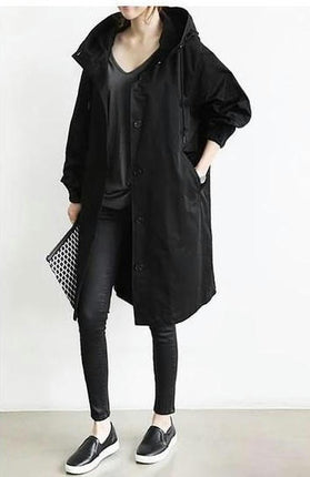 Womens Trench Coats Hooded Long Spring Autumn Windproof Casual Jackets