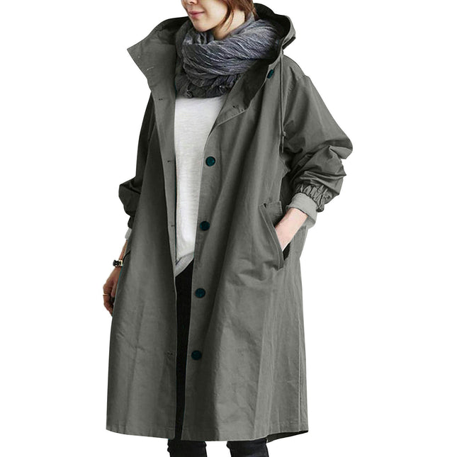 Womens Trench Coats Hooded Long Spring Autumn Windproof Casual Jackets