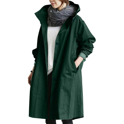 Womens Trench Coats Hooded Long Spring Autumn Windproof Casual Jackets