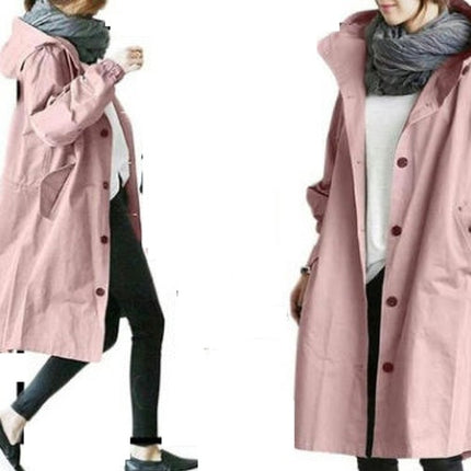 Womens Trench Coats Hooded Long Spring Autumn Windproof Casual Jackets