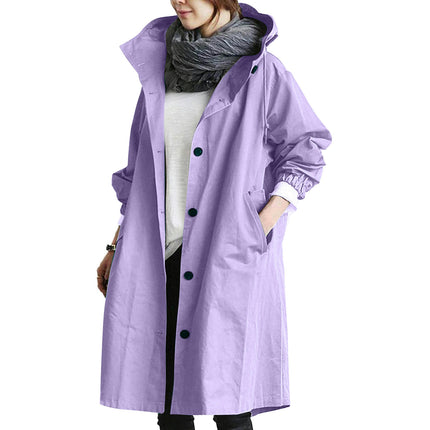 Womens Trench Coats Hooded Long Spring Autumn Windproof Casual Jackets