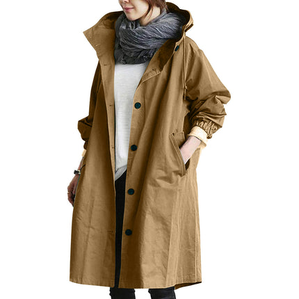 Womens Trench Coats Hooded Long Spring Autumn Windproof Casual Jackets 1