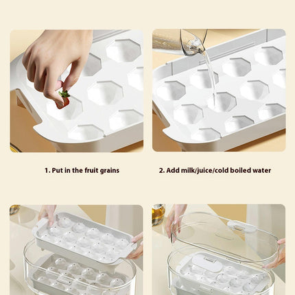 Ice Cube Tray with Lid Scoop and Storage Bin for Freezer Chilled Drinks