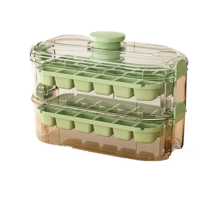 Stackable Ice Cube Tray with Lid and Bin - Easy One Press Ice