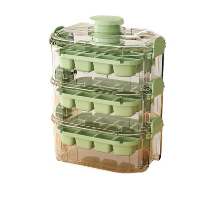 Stackable Ice Cube Tray with Lid and Bin - Easy One Press Ice