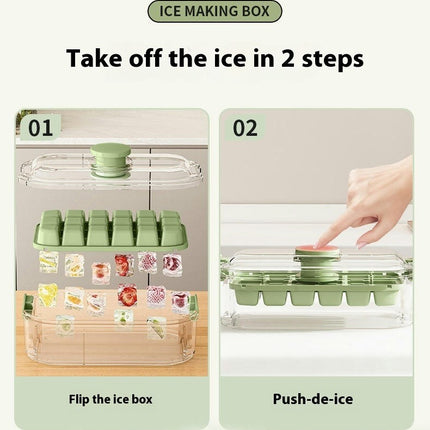 Stackable Ice Cube Tray with Lid and Bin - Easy One Press Ice