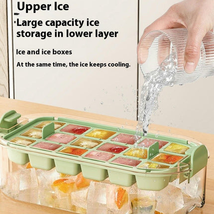 Stackable Ice Cube Tray with Lid and Bin - Easy One Press Ice