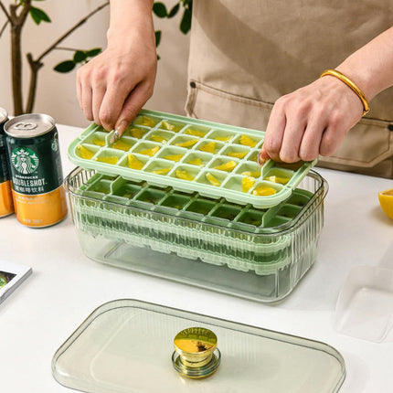 Ice Cube Tray with Lid and Bin - One Button Release Ice Cube Trays