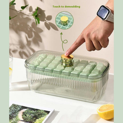 Ice Cube Tray with Lid and Bin - One Button Release Ice Cube Trays